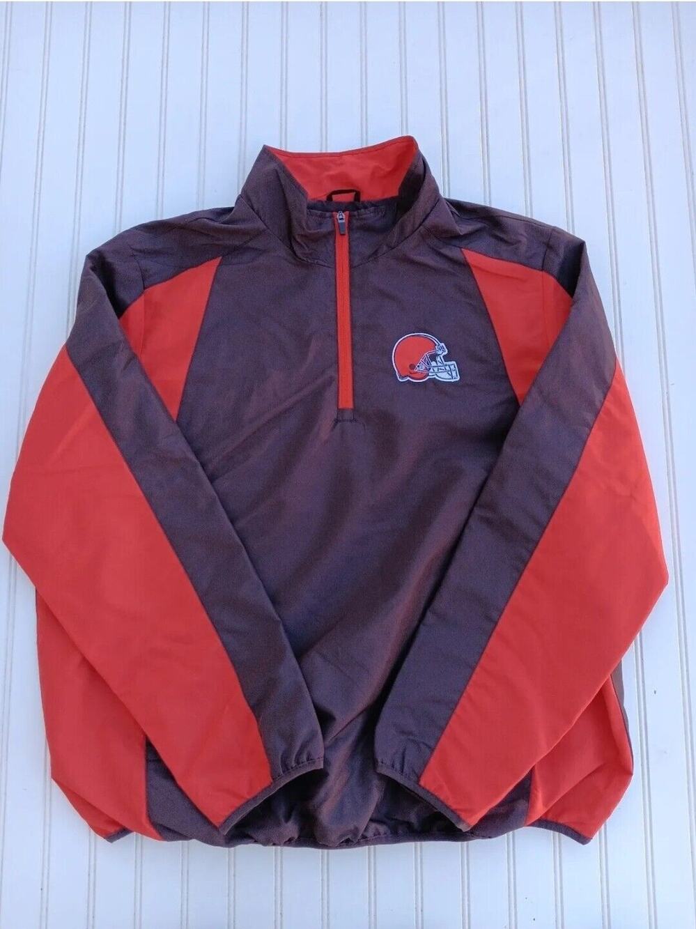 NFL Team Apparel Cleveland Browns 1/4 Zip-Up Windbreaker Jacket Size XL B90